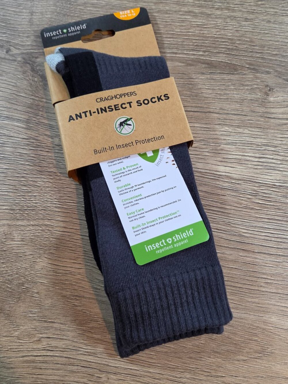 Craghoppers Anti-Insect Socks Mens Size L 10-12 Black Pepper Grey Permethrin New